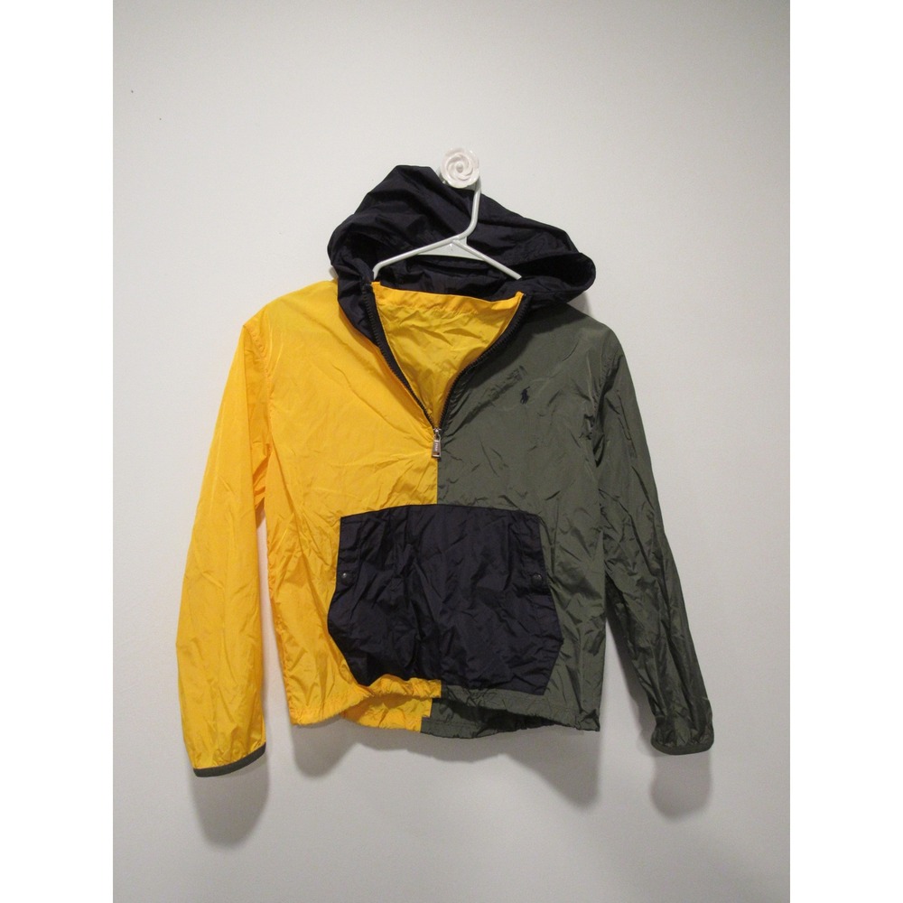 Polo Ralph Lauren Kids Color Block Windbreaker Jacket Yellow Green Navy M 10-12